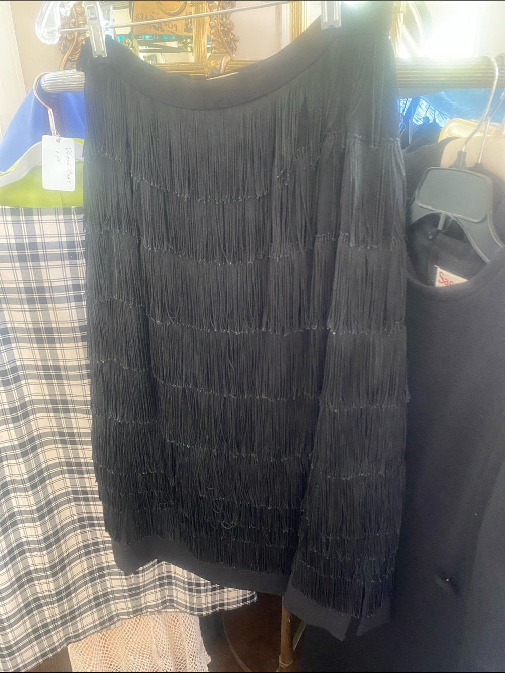 50s Vintage Saks Fifth Avenue Black Tiered Fringe A-Line Skirt